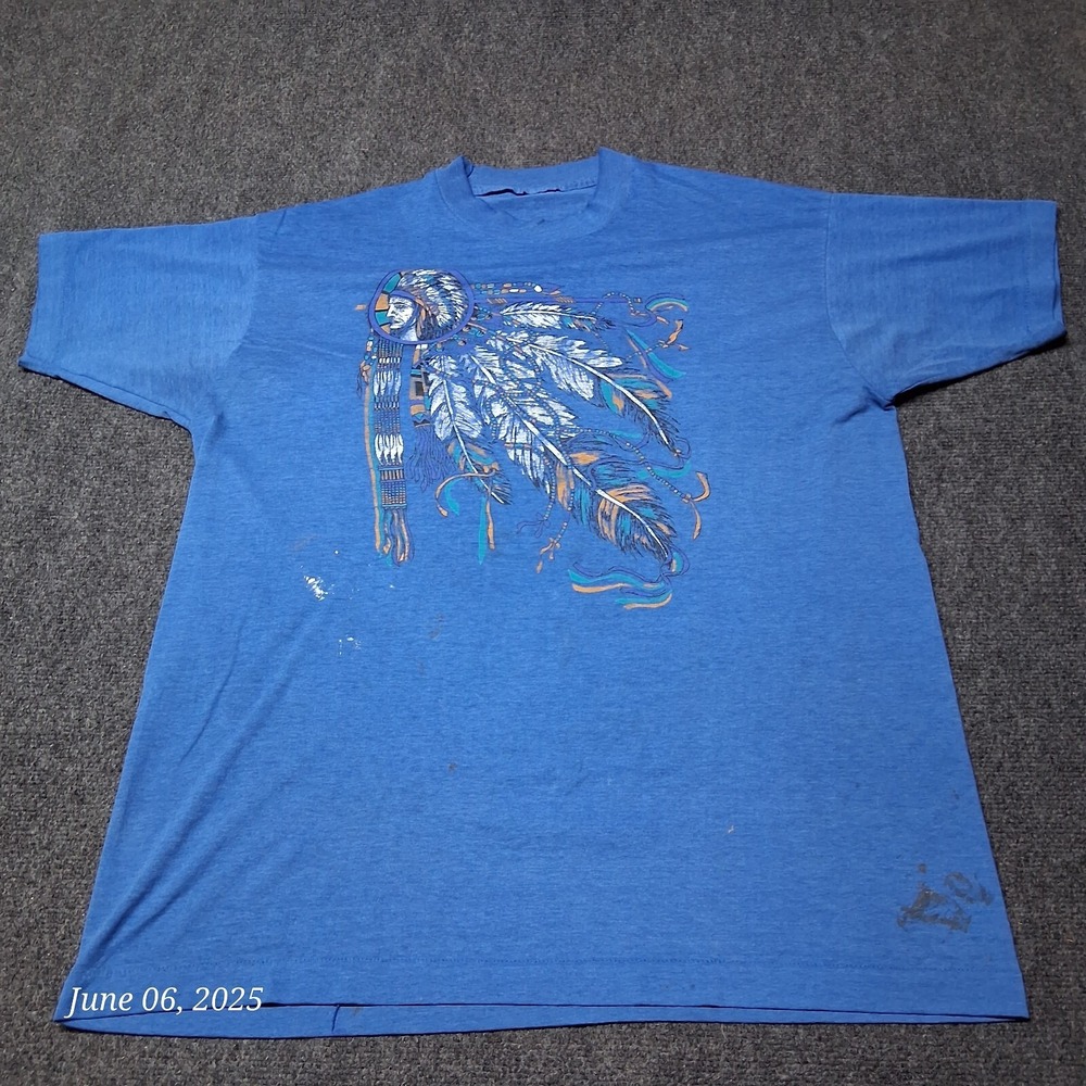 ** Vintage Native American Feather Dreamcatcher T Shirt XL‎ Blue Single Stitch
